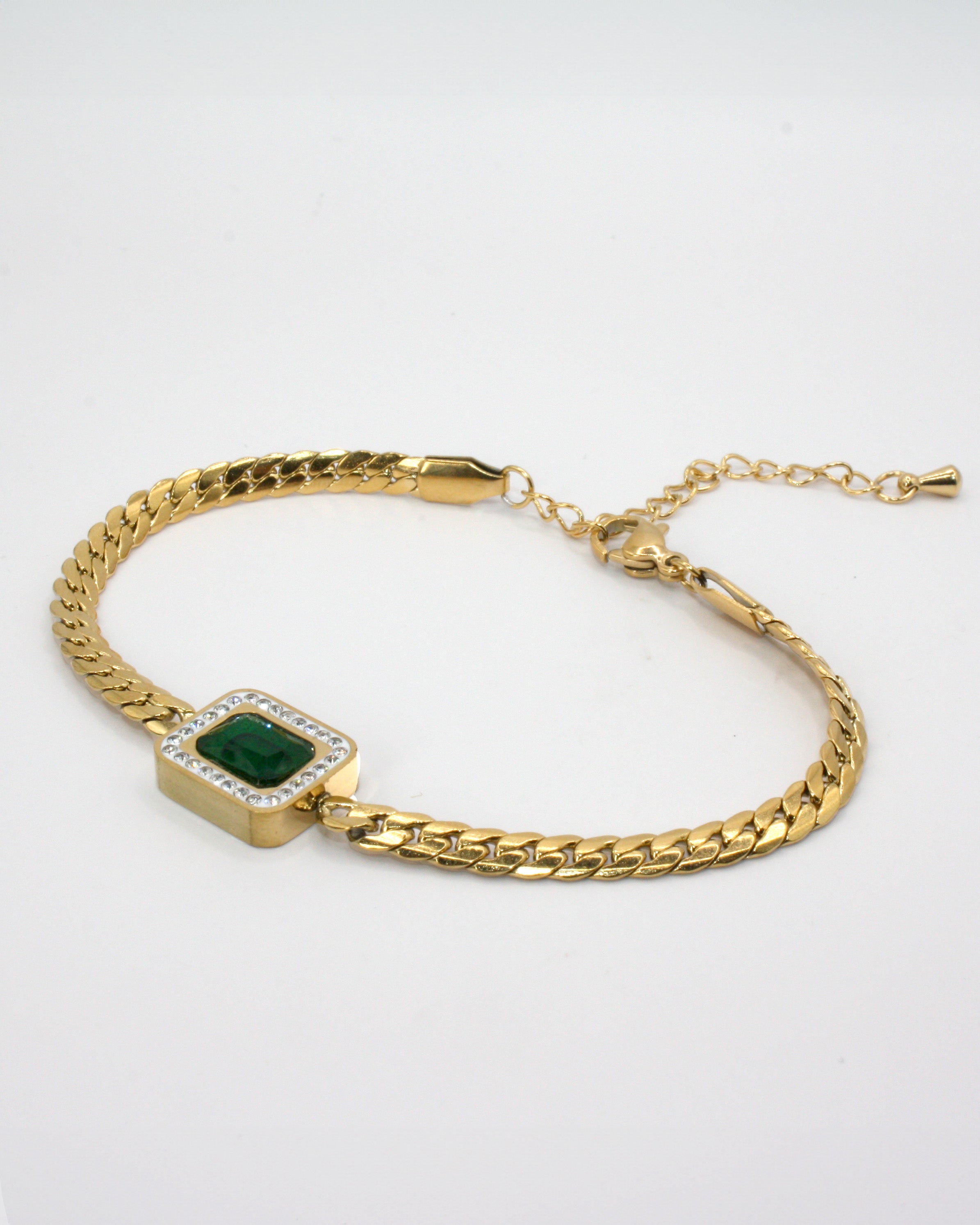 Colección Femme | Pulsera Esmeralda de acero inoxidable bañada en oro 18k. Marca Vesiica.